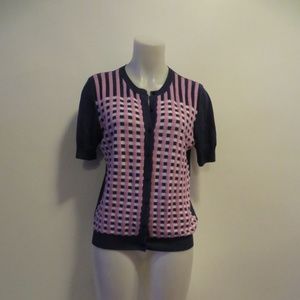 CHOCHENE ITALIA BLUE/LAV/WHT CARDIGAN SWEATER 4*